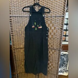 Woolrich Black Overall style dress with Embroidered Trees